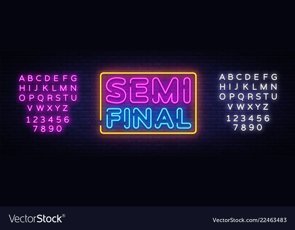 Semi final neon text design template Royalty Free Vector