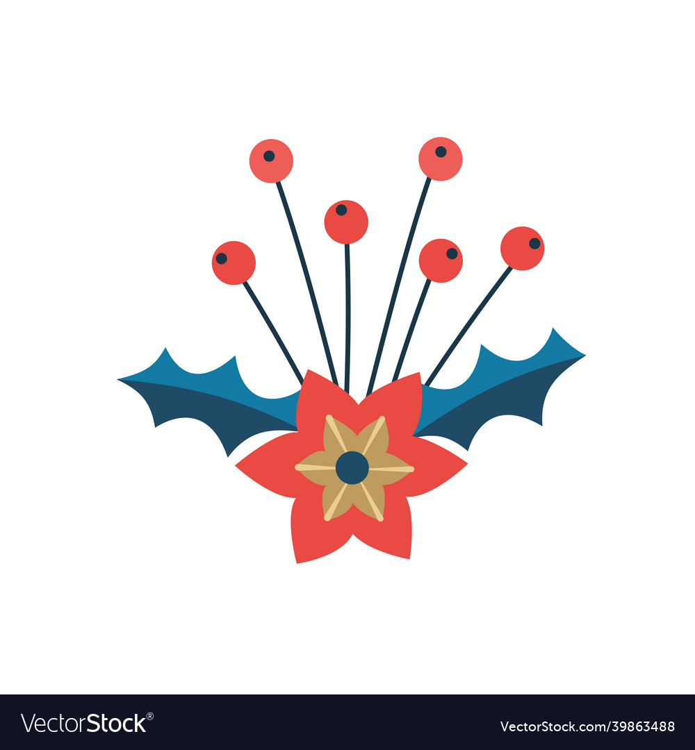 Christmas holly berry poinsettia simple icon Vector Image Christmas holly berry poinsettia simple icon Vector Image