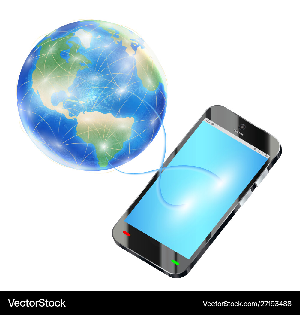 Smartphone send data to internet around world Vector Image