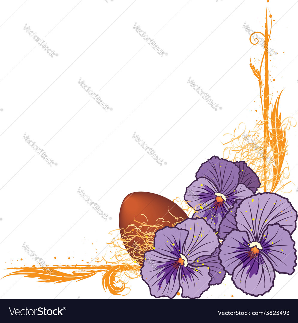 Border with violet pansies and egg