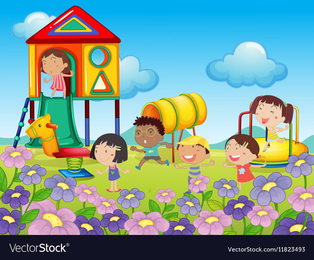 Children playing at playground Royalty Free Vector Image