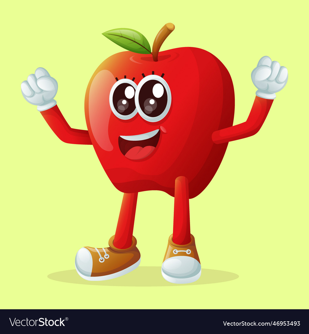 Cute apple character making a victory sign Vector Image