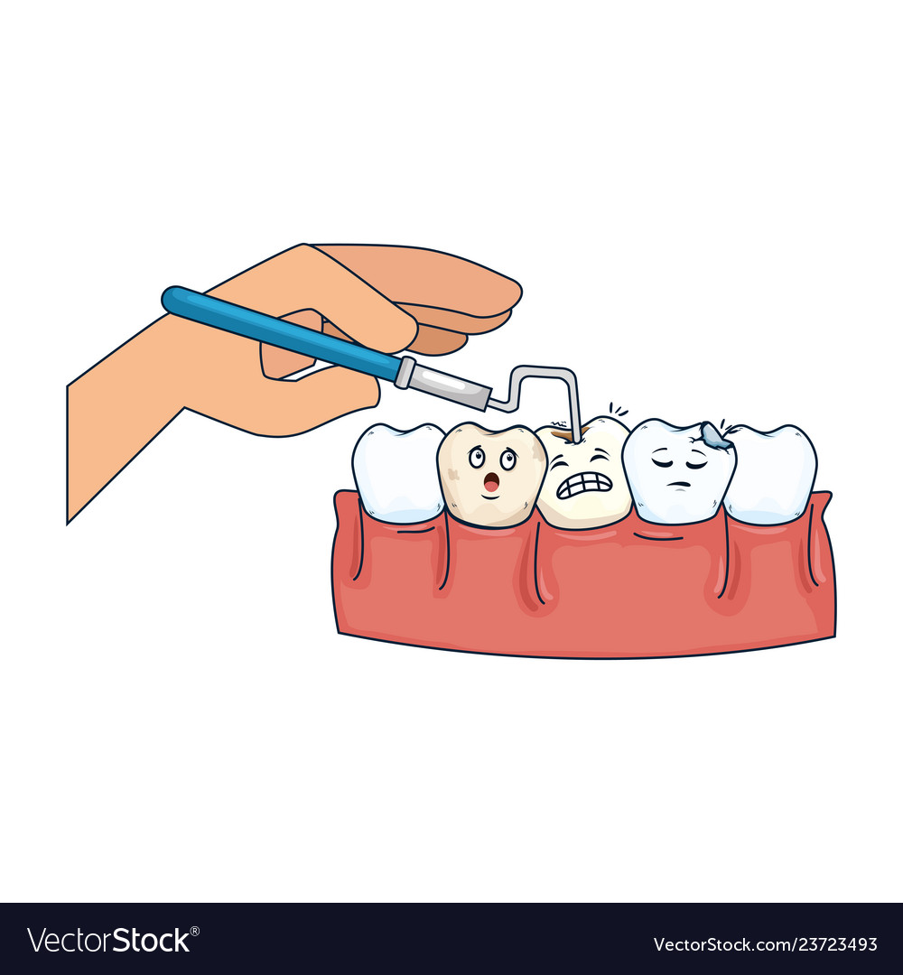 Human teeth with dentist hand and drill