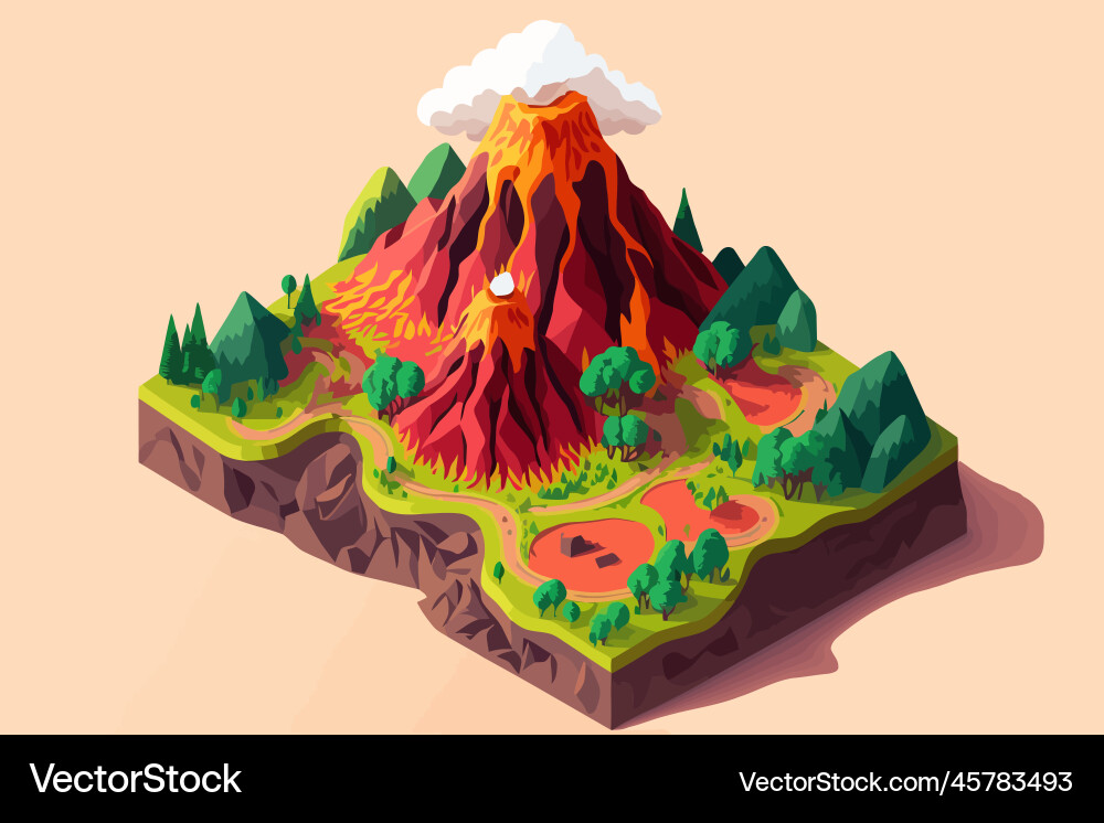 Volcanic Eruption Flat Landscape With Volcano Vector Image