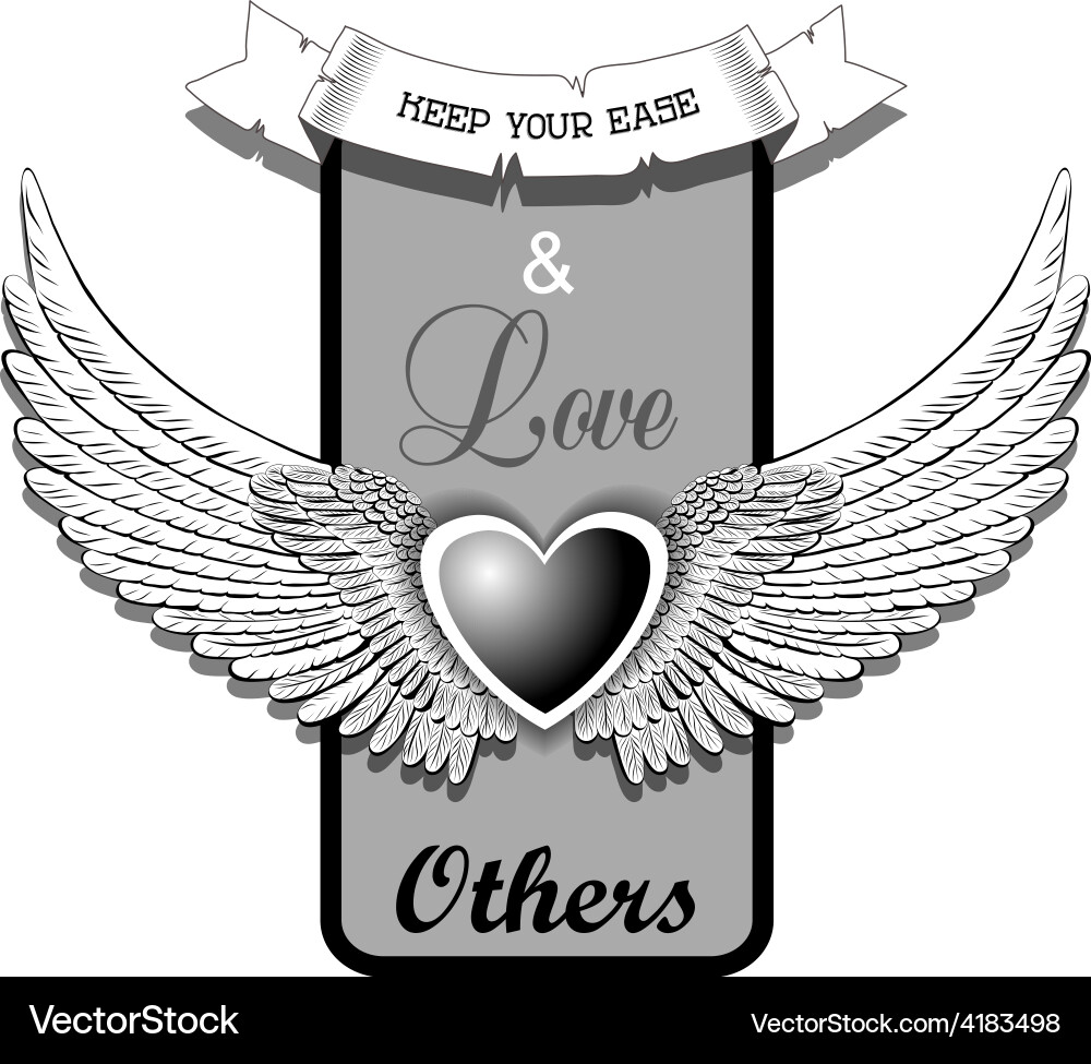 Black heart with wings on a grey frame Royalty Free Vector