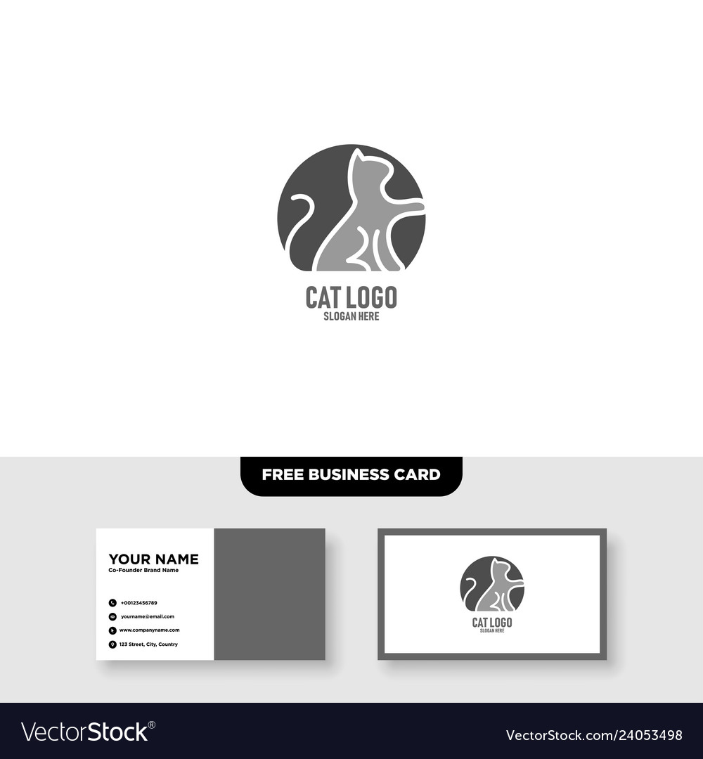 Cat logo template free business card mockup