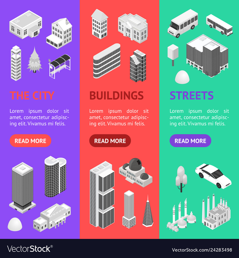 City Map Concept Banner Vecrtical Set 3d Isometric