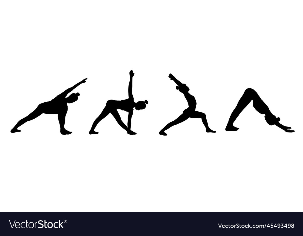 Female yoga poses set in cartoon shadow flat style