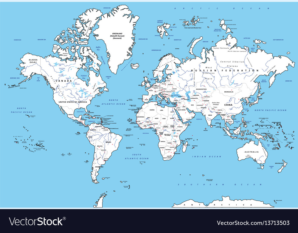 detailed map of the world Highly Detailed Political World Map With Capitals Vector Image detailed map of the world