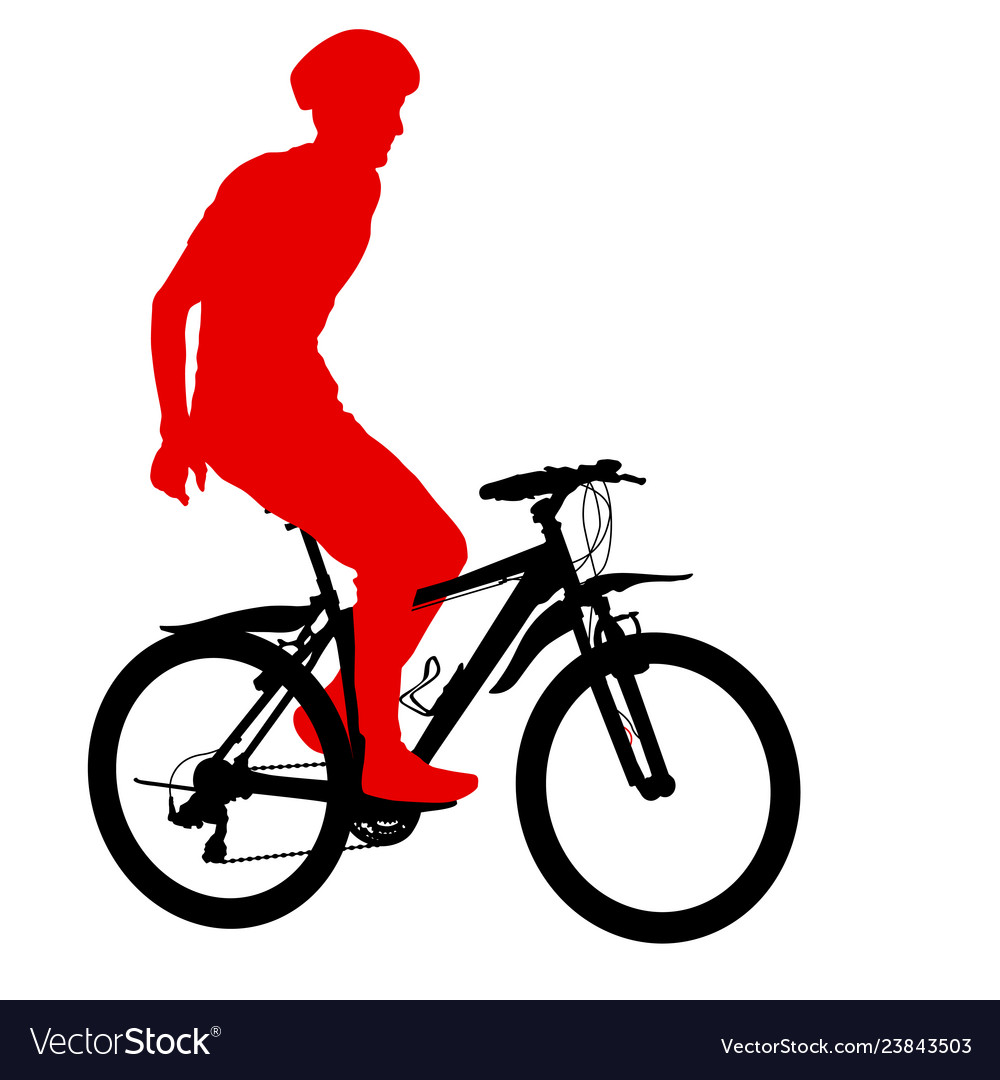 Silhouette of a cyclist male on white background