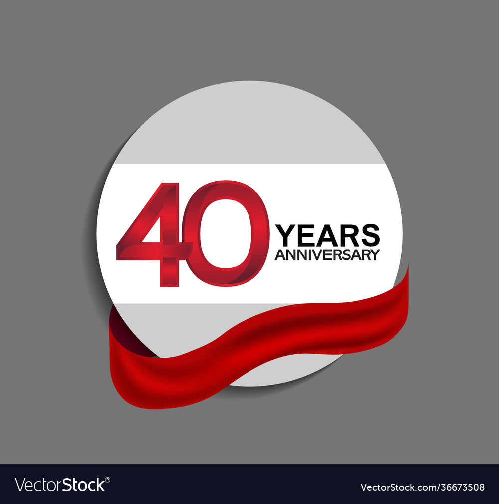 40 years anniversary design in circle red ribbon