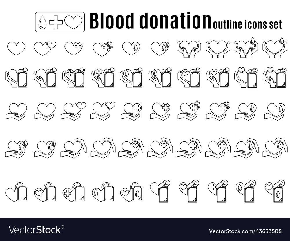 Blood donation outline icons set medical