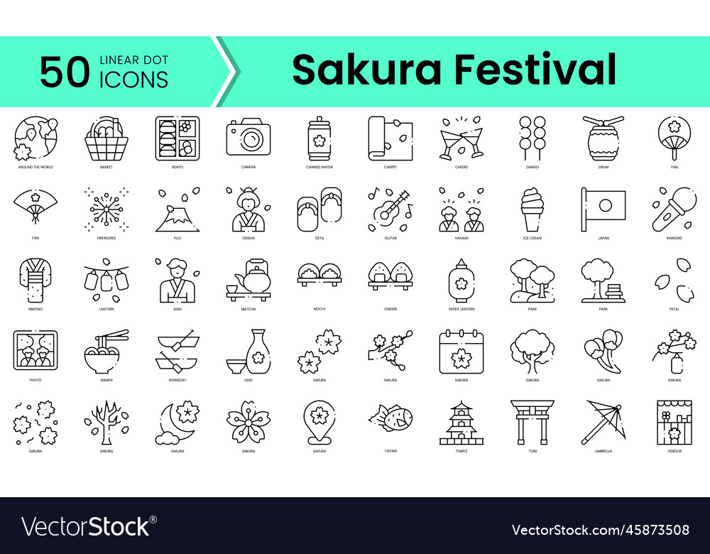 Set of sakura festival icons line art style