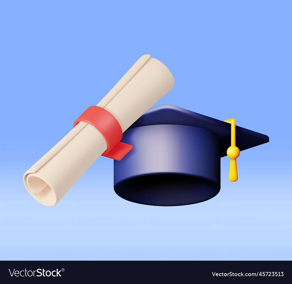 3d certificate with stamp and graduation cap