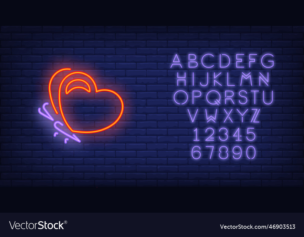 Butterfly with heart shaped wings neon sign Vector Image