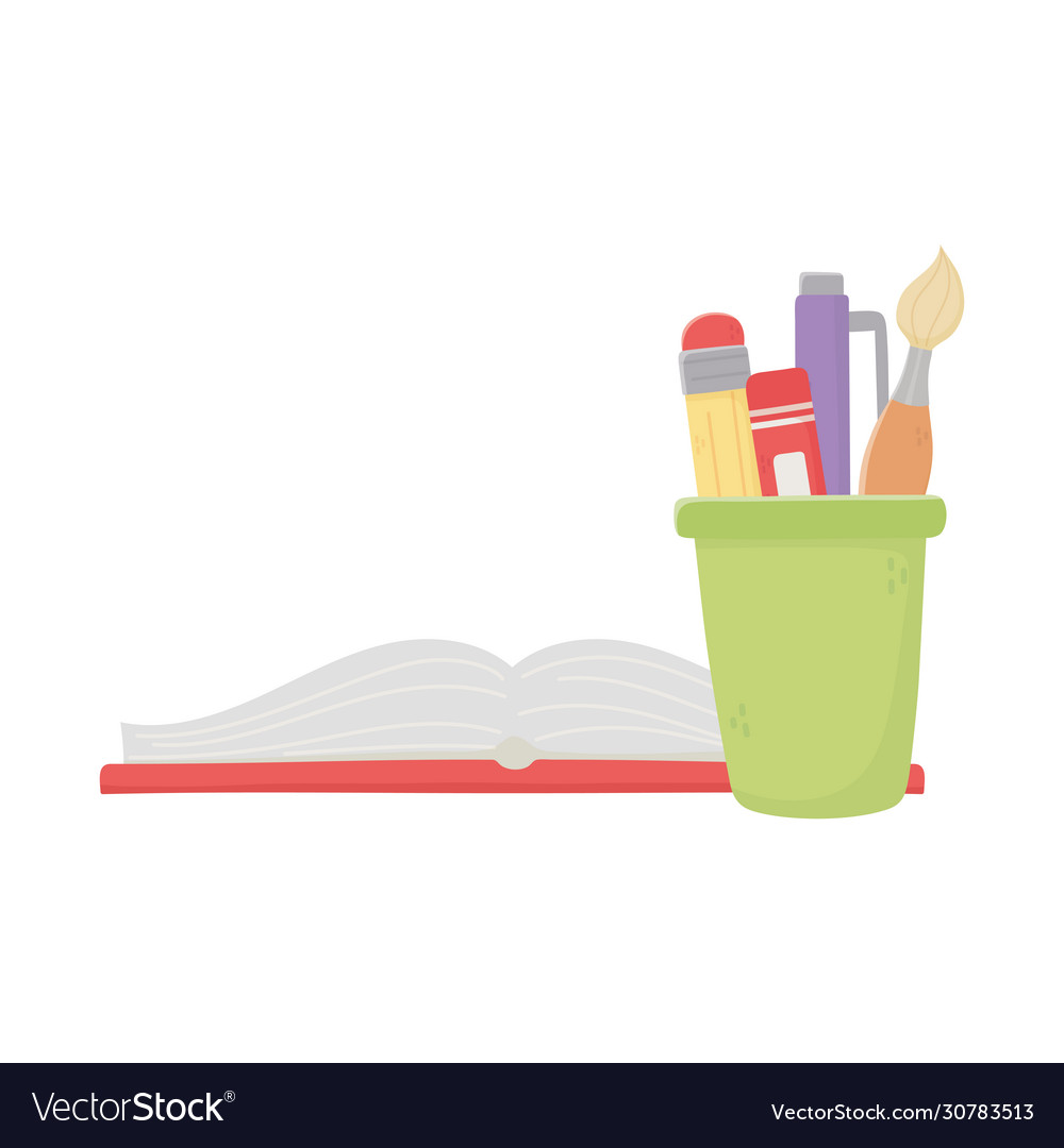 Isolated school book and pencils mug design