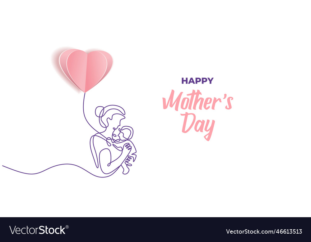 Mothers day card continuous one line drawing Vector Image