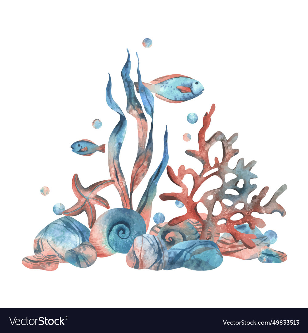 Underwater world clipart with sea animals fishes Vector Image