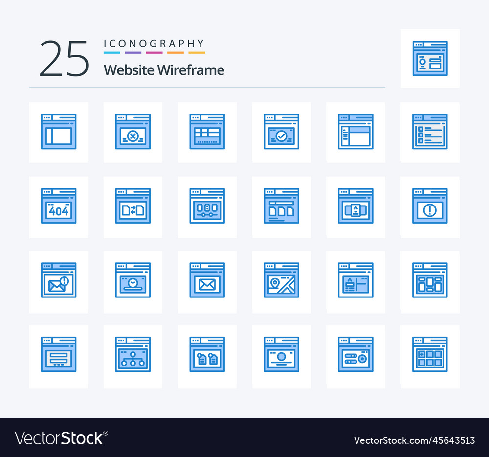 Website Drahtrahmen 25 blaue Farbe Icon-Pack