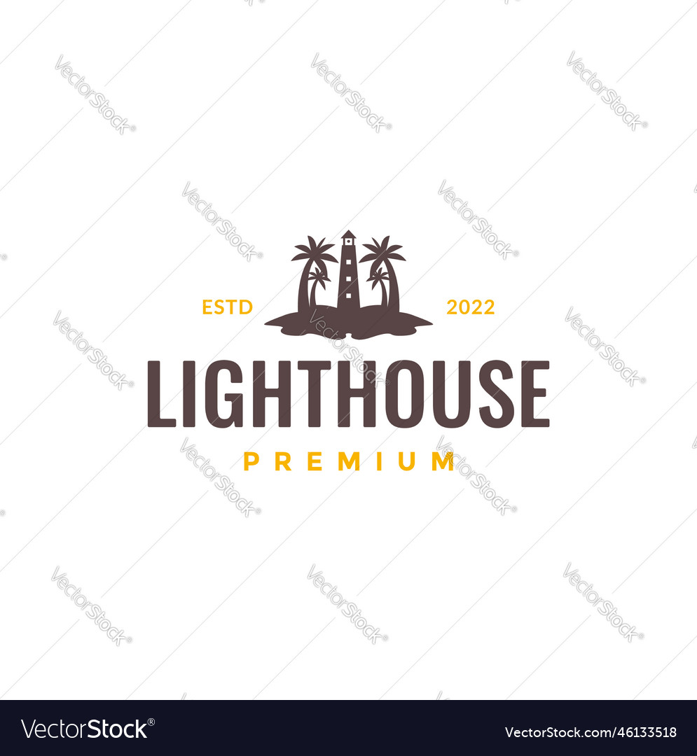 Beach coast coconut trees lighthouse building Vector Image