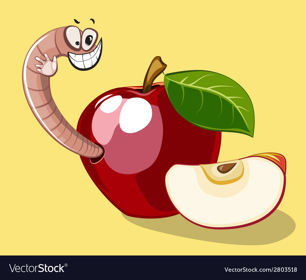 Cartoon Worm In Apple Royalty Free Vector Image