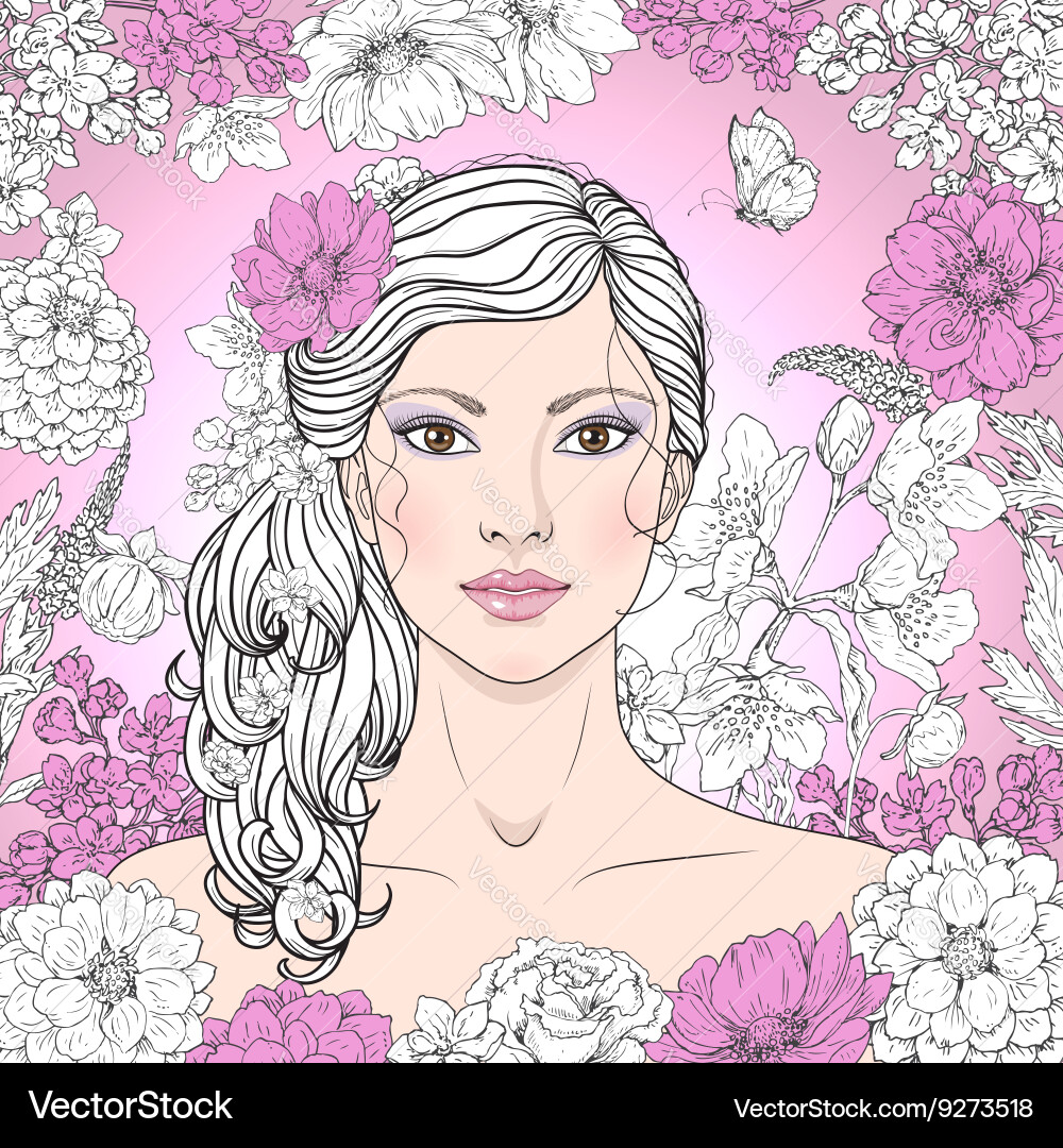 Girl with flowers Royalty Free Vector Image VectorStock