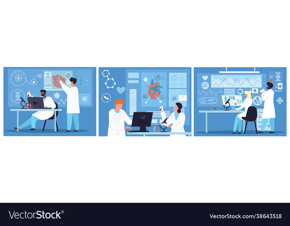 Group diverse scientists work in laboratory Vector Image