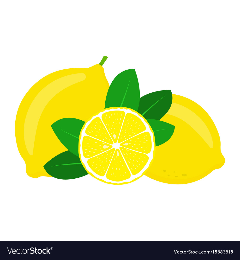 Lemon with leaves isolated on white background