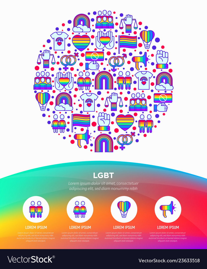 Lgbt concept in circle with thin line icons