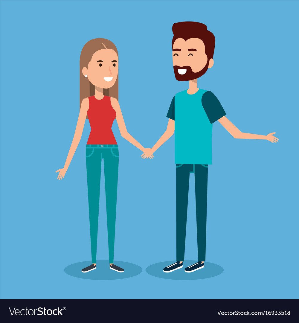 Young happy couple gesturing smile on blue Vector Image