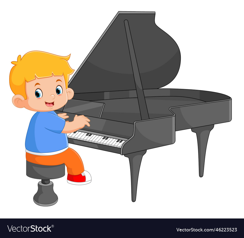 A cute boy is learning to play the piano Vector Image