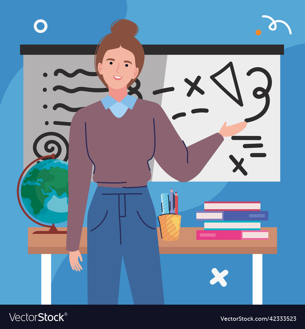 Female teacher in geometry class Royalty Free Vector Image