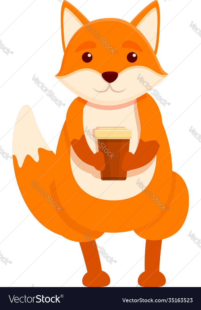 Fox drink coffee icon cartoon style