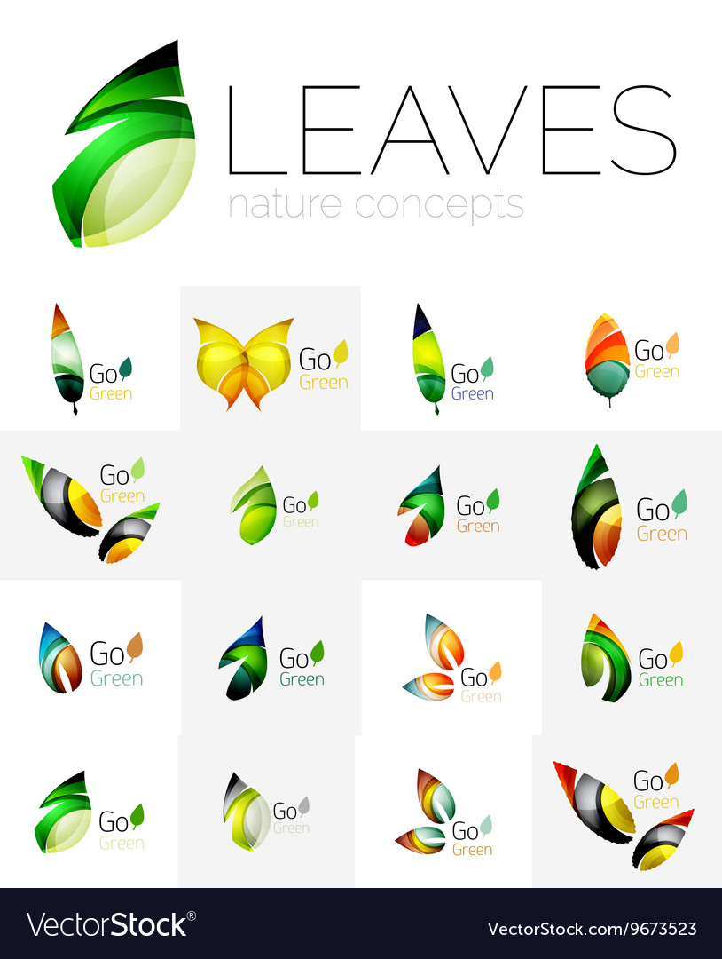 Futuristic design eco leaf logo set