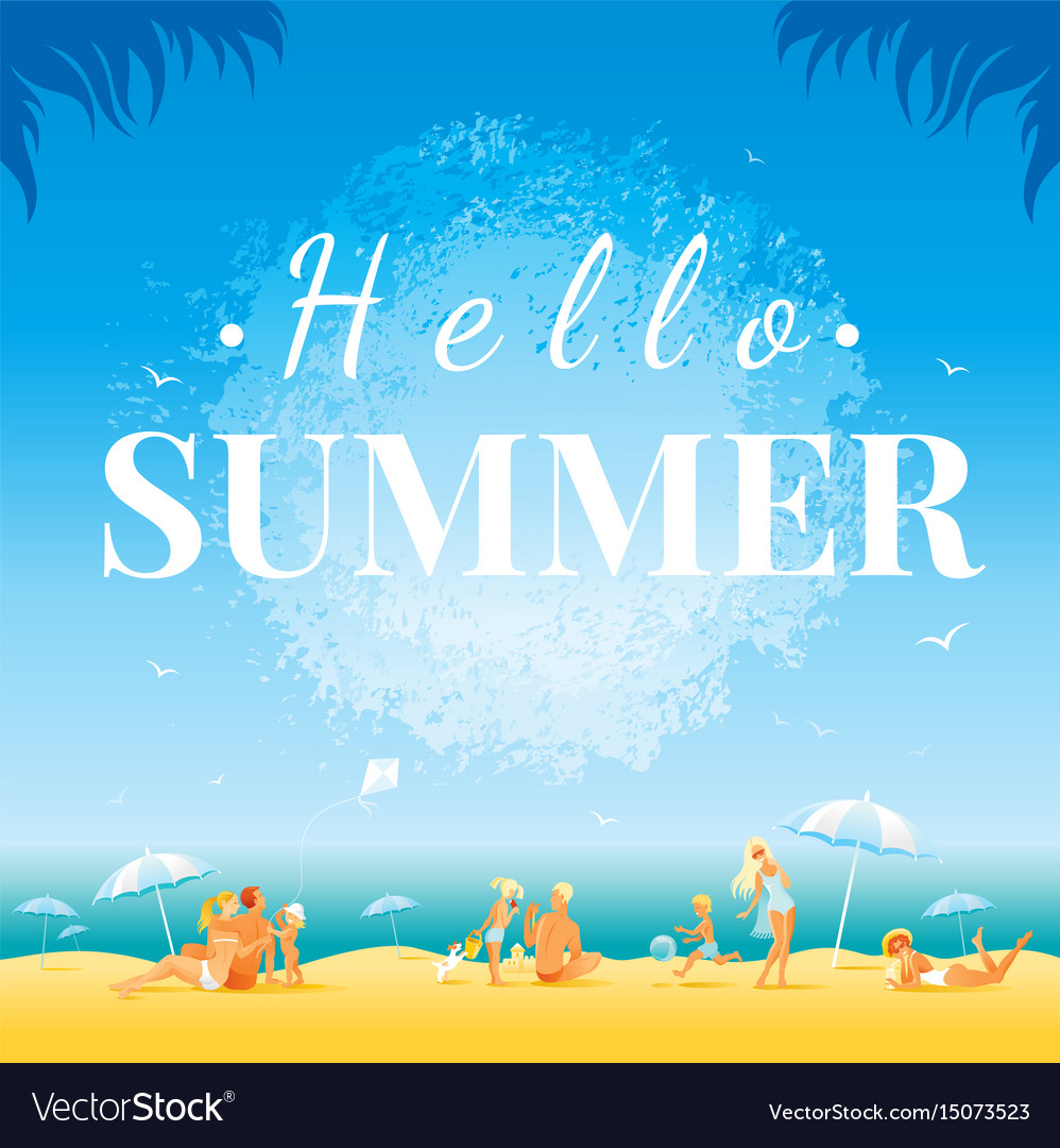 Hello Summer Banner Day Landscape Sea Beach Vector Image