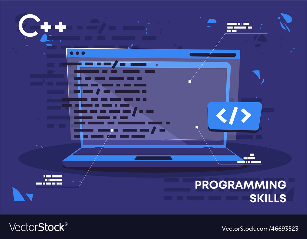 Laptop programming skills languages Royalty Free Vector