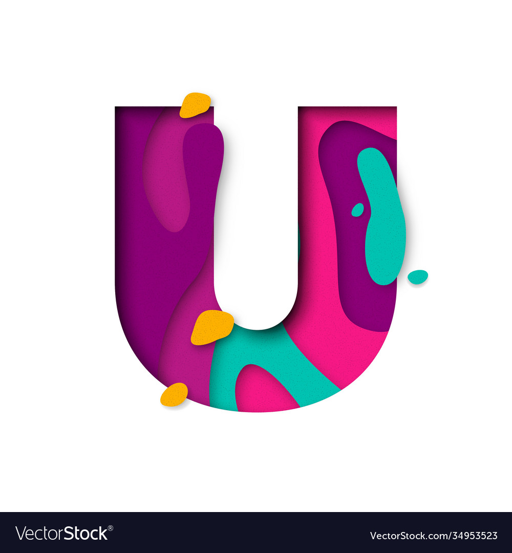 Paper cut letter u realistic 3d multi layers