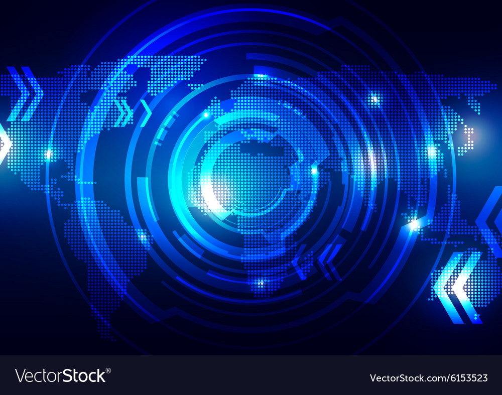 World Map With Technology Dark Blue Background Vector Image