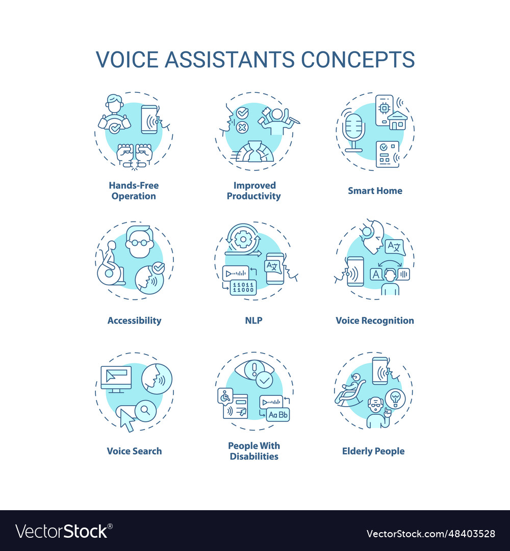 Editable blue icons representing voice assistants Vector Image