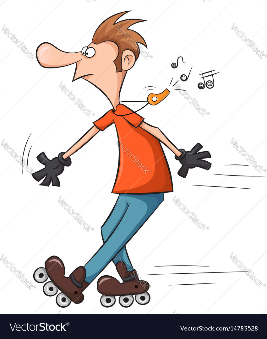 Handsome man with big nose on the rollers Vector Image