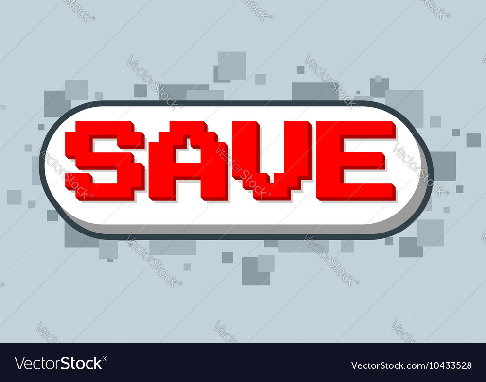 Pixel computer game save text screen Royalty Free Vector image.