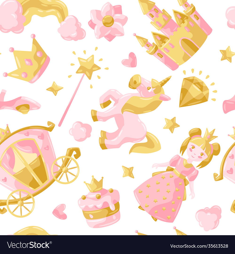 Princess party items seamless pattern