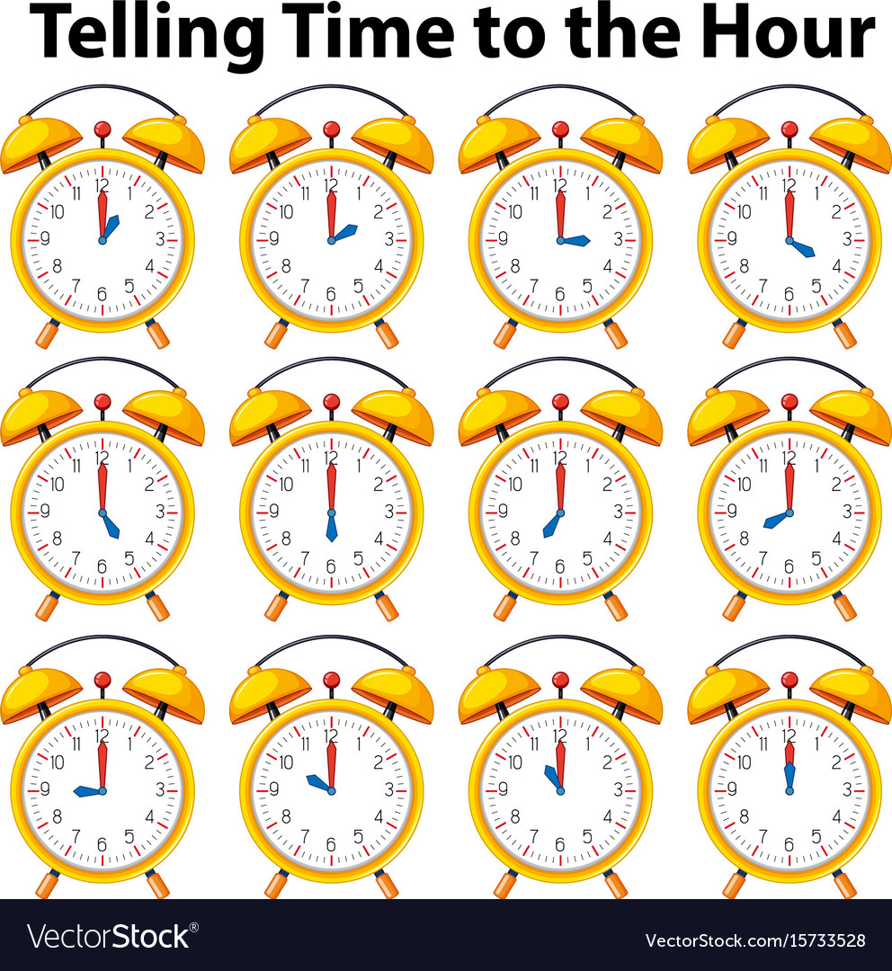 telling-time-to-the-hour-on-yellow-clock-vector-image