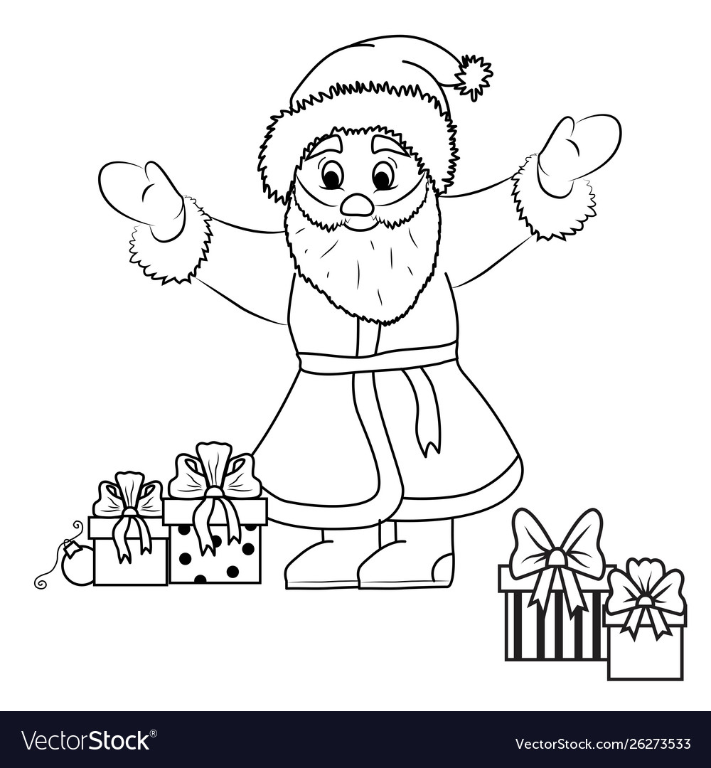 Santa Claus And Gifts Black Outline Royalty Free Vector