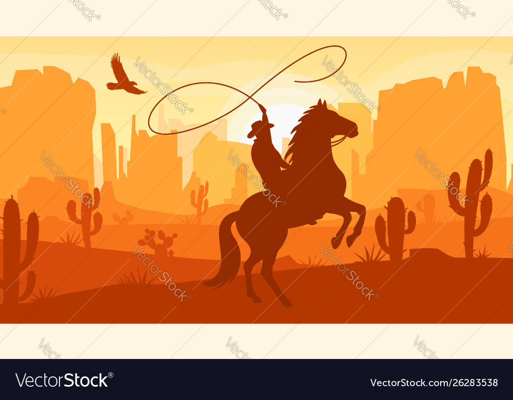 Desert Landscape With Cowboy On Horse Royalty Free Vector