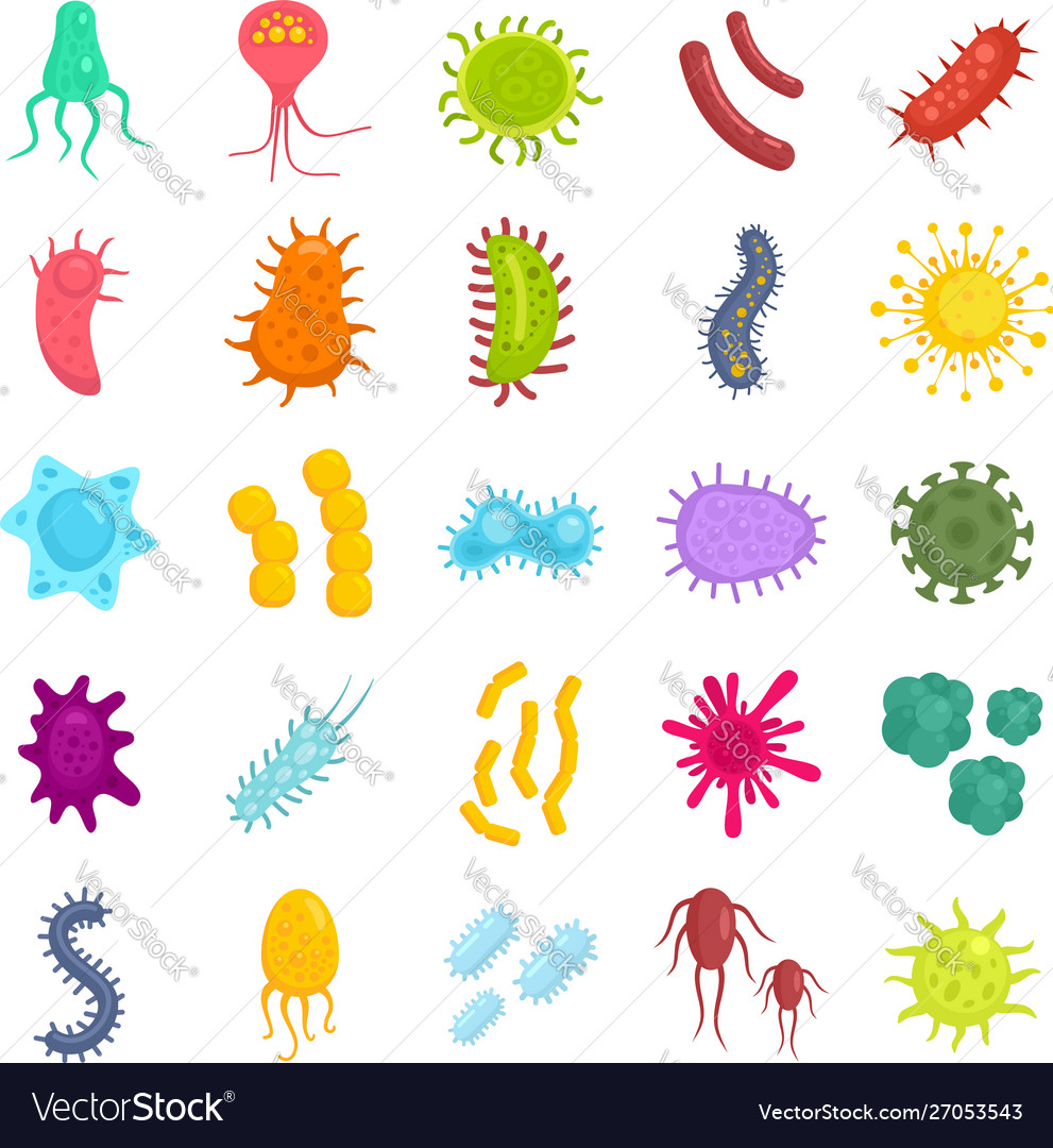 Bacteria icons set flat style Royalty Free Vector Image