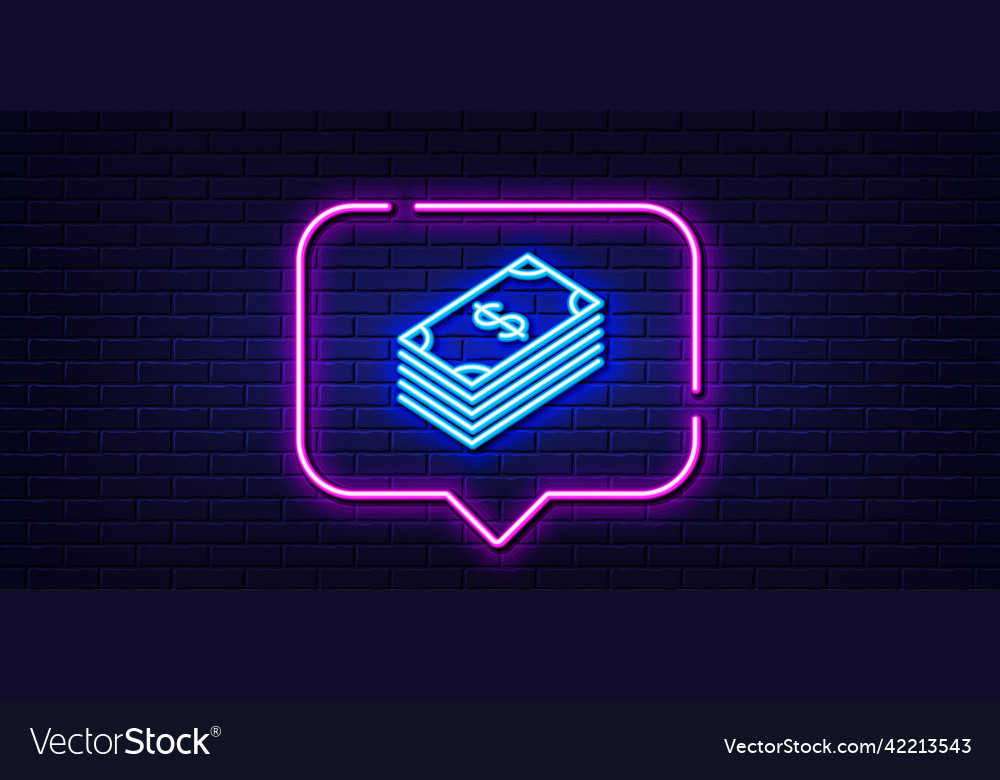 Cash Money Line Icon Banking Currency Neon Light Vector Image