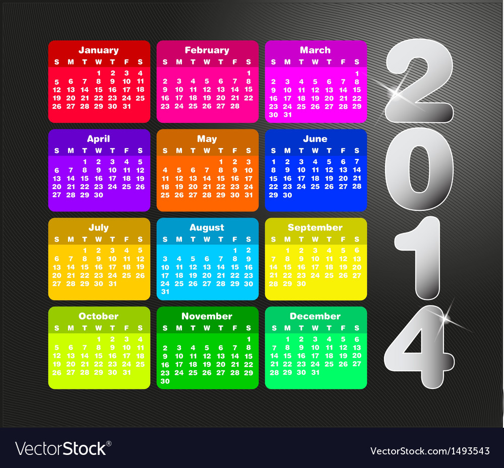 Colorful calendar for 2014 Royalty Free Vector Image