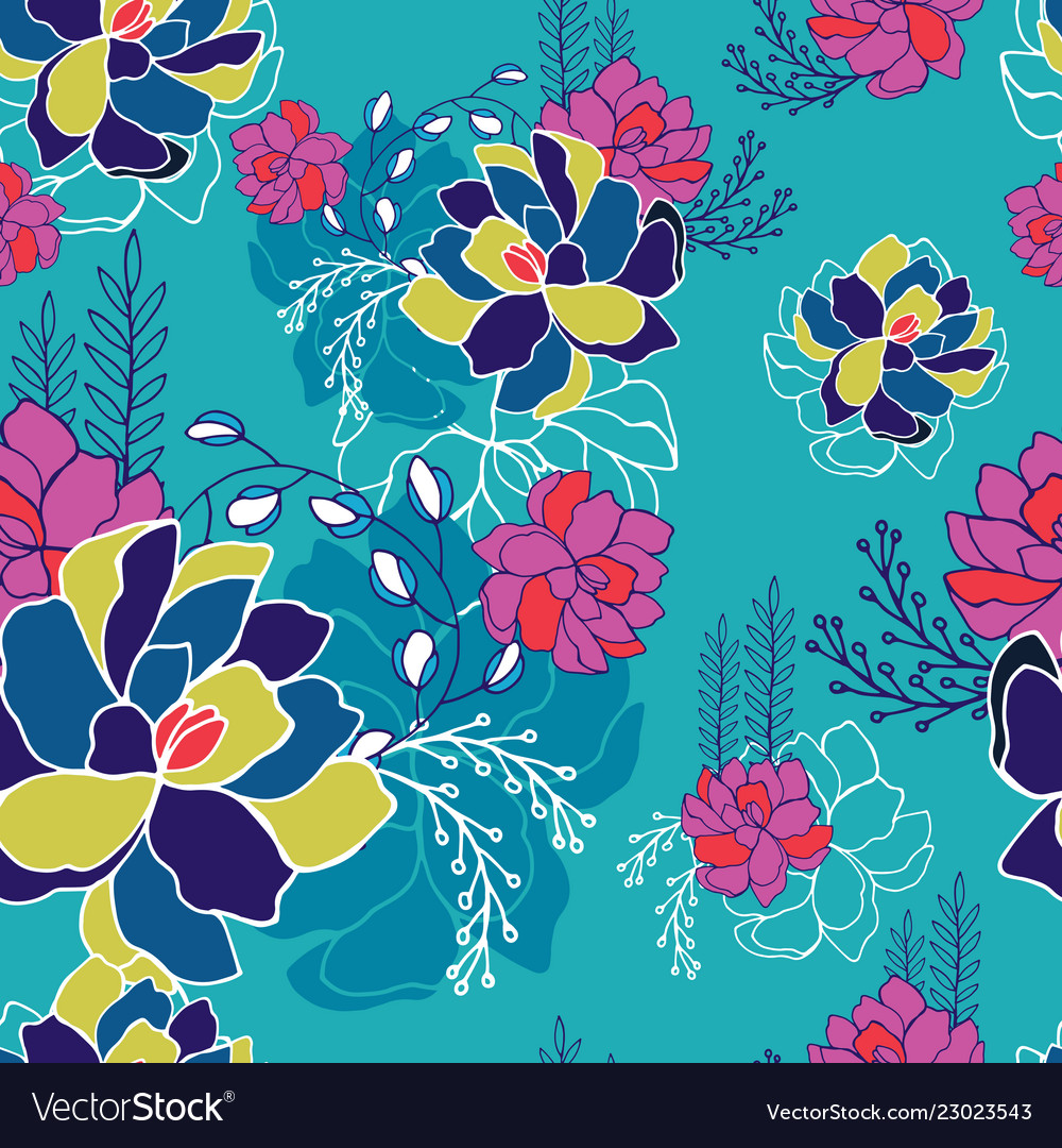 Colorful hand drawn floral seamless background