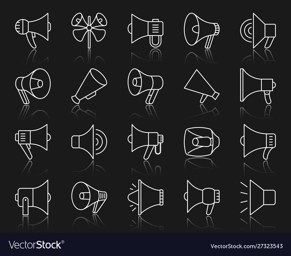 Megaphone simple white line icons set